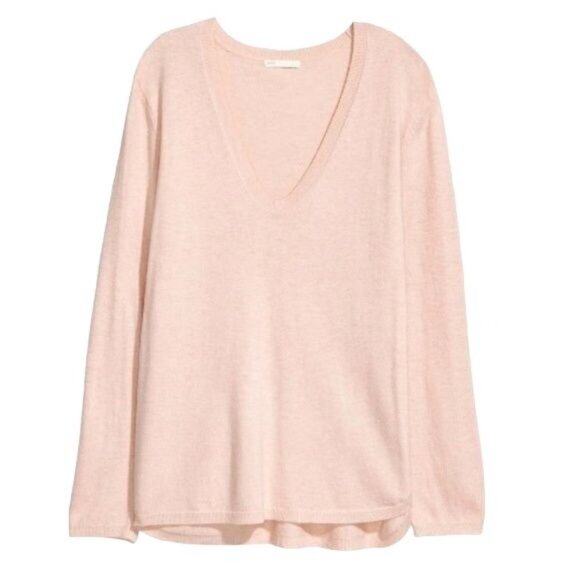 H&M Womens V-Neck Long Sleeve Light Pink Sweater - Picture 1 of 5